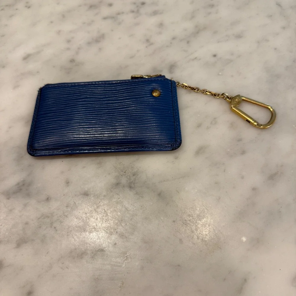 Louis Vuitton Epi Leather Cles Key Pouch Blue Gold Hardware Made in Spain